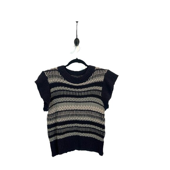 NWT Elan Size Medium Striped Cap Sleeve  Textured Short Sleeve Sweater - Picture 1 of 9